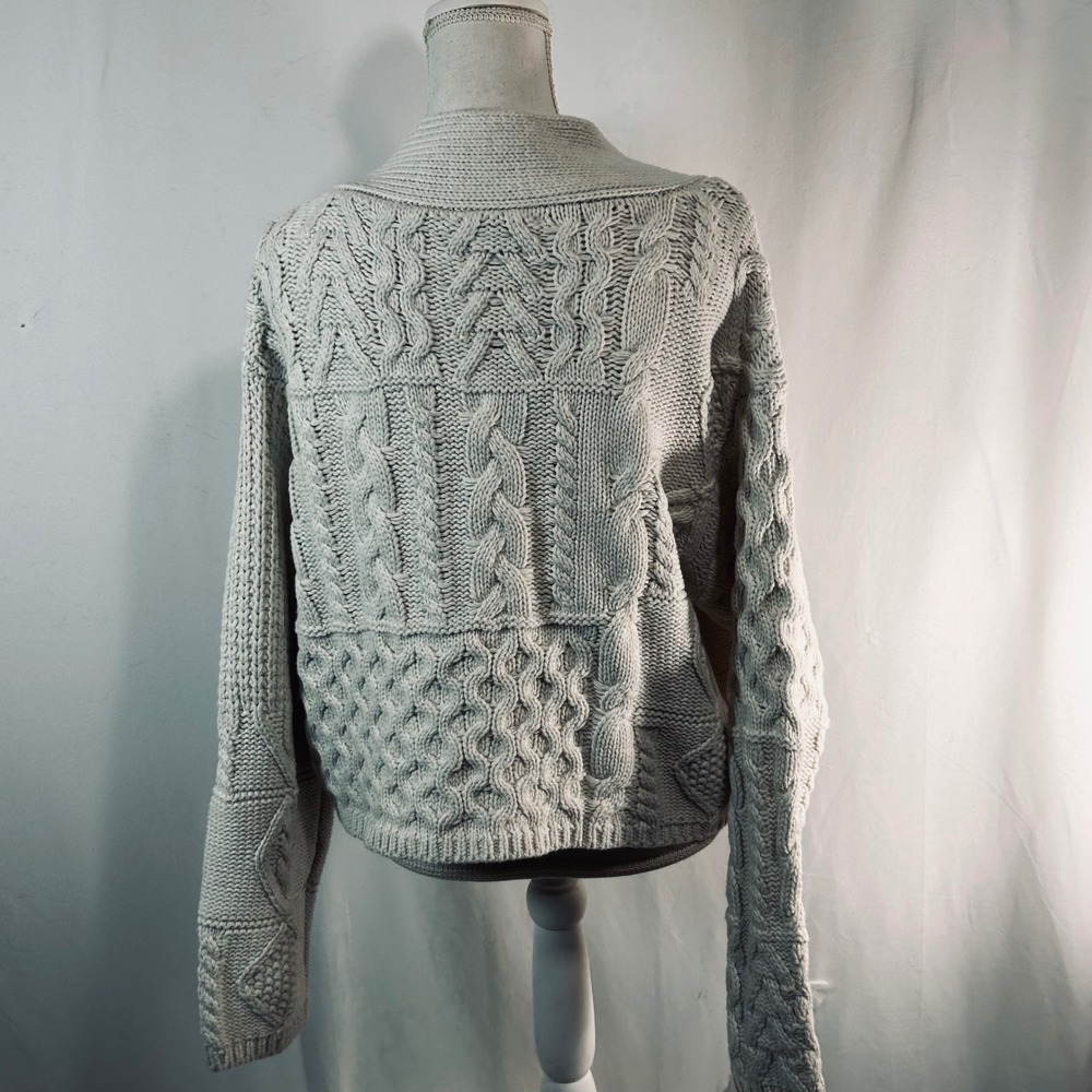 Endless Rose Chunky Cable Knit Cardigan Rhinestone Button Cream Sweater L NWT - Picture 6 of 13